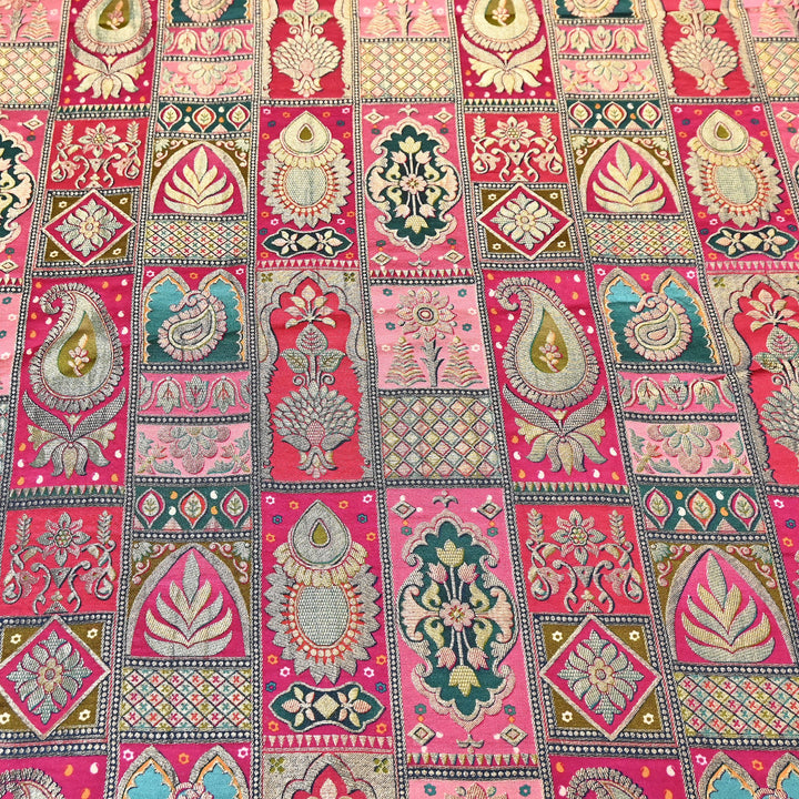 Luxury Gajji Satin Position Print Zari Jacquard Fabric 44" – Premium Designer Fabric- C11322-5