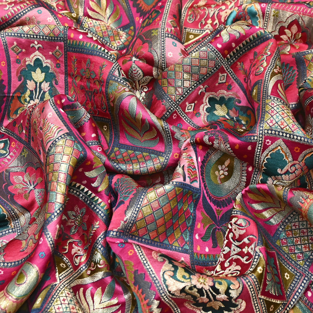 Luxury Gajji Satin Position Print Zari Jacquard Fabric 44" – Premium Designer Fabric- C11322-5