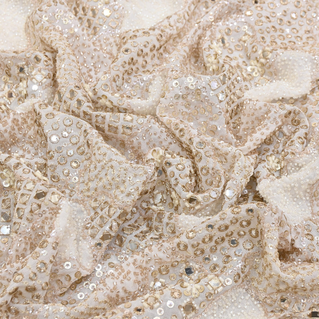 Dyeable Georgette Fabric with Zari, Mirror Moti & Sequins Embroidery | V02437C