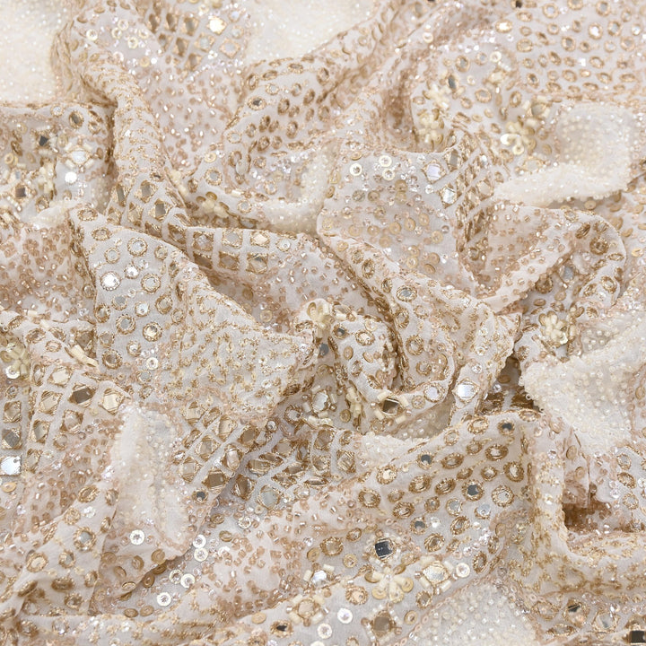 Dyeable Georgette Fabric with Zari, Mirror Moti & Sequins Embroidery | V02437C