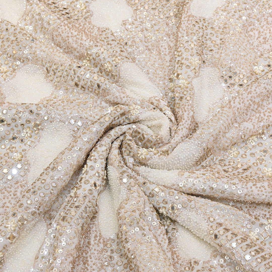 Dyeable Georgette Fabric with Zari, Mirror Moti & Sequins Embroidery | V02437C