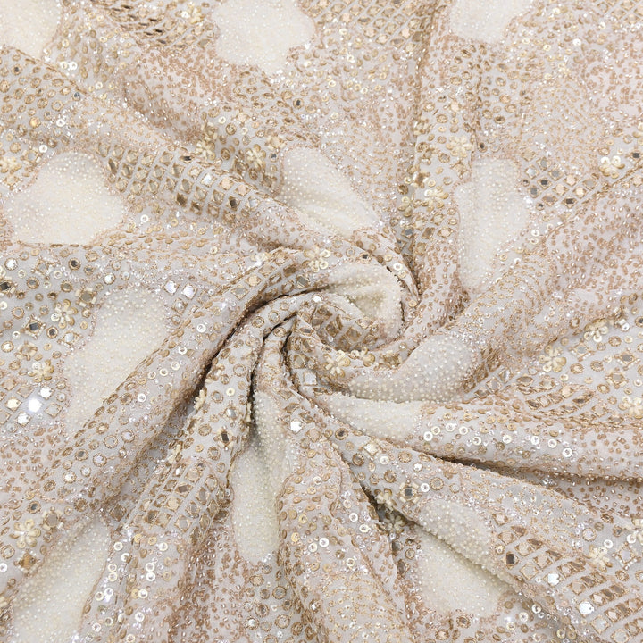 Dyeable Georgette Fabric with Zari, Mirror Moti & Sequins Embroidery | V02437C
