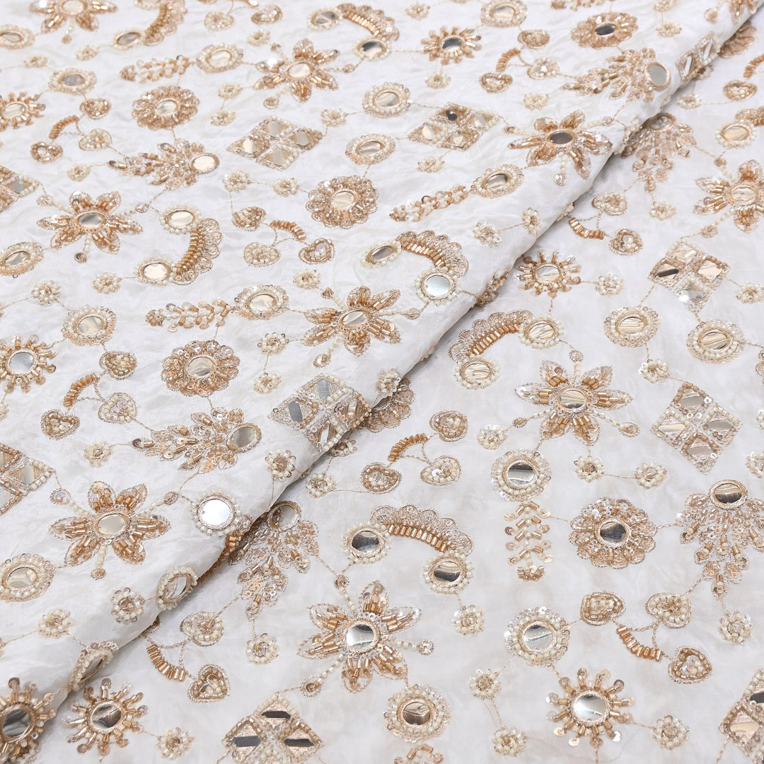 Dyable Crepe Mirror, Moti & Sequins Embroidery | Designer Ethnic Fabric | A116402