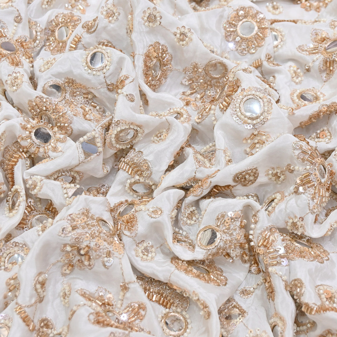 Dyable Crepe Mirror, Moti & Sequins Embroidery | Designer Ethnic Fabric | A116402