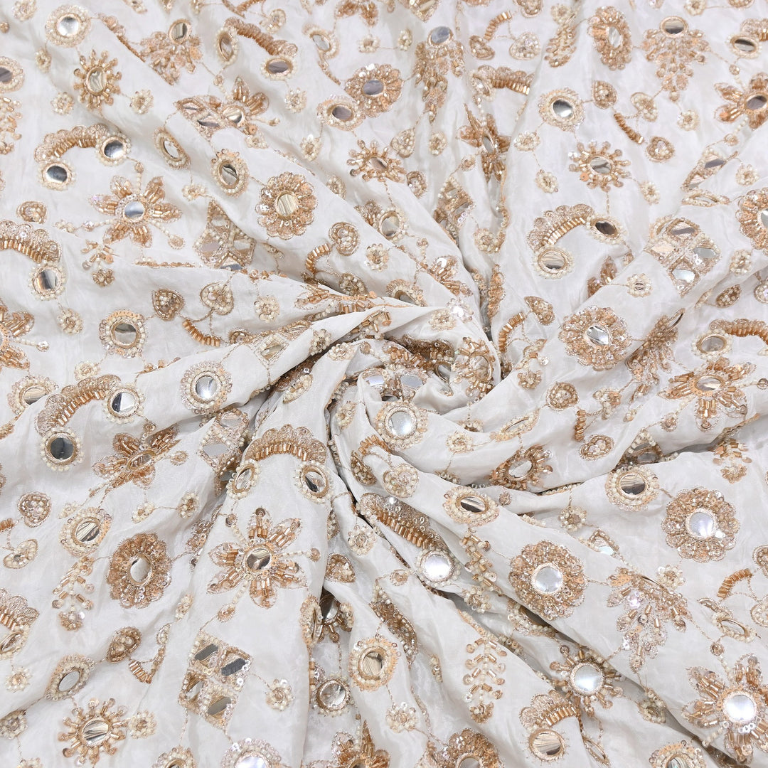 Dyable Crepe Mirror, Moti & Sequins Embroidery | Designer Ethnic Fabric | A116402
