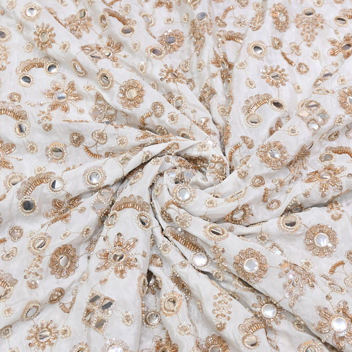 Dyable Crepe Mirror, Moti & Sequins Embroidery | Designer Ethnic Fabric | A116402