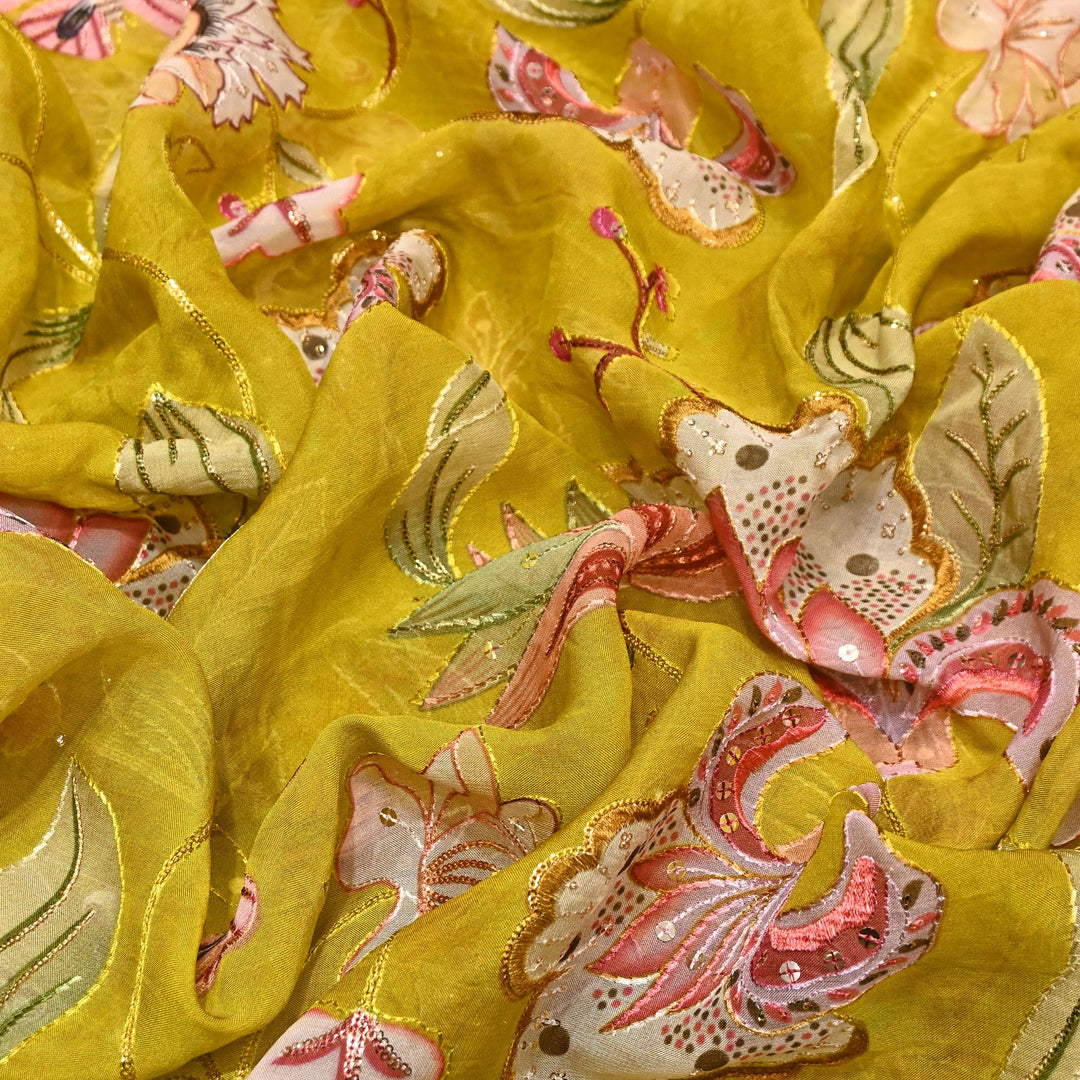 Premium Viscose Organza Digital Print Fabric with Sequins Embroidery | Designer Fabric- KTE537-2