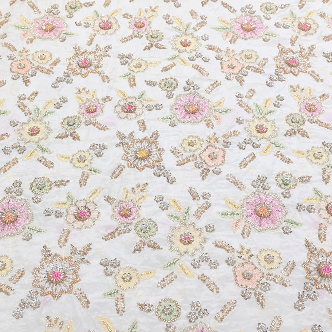 Dyable Crape Moti & Sequins Embroidery | Premium Designer Embroidered Fabric | V2550C
