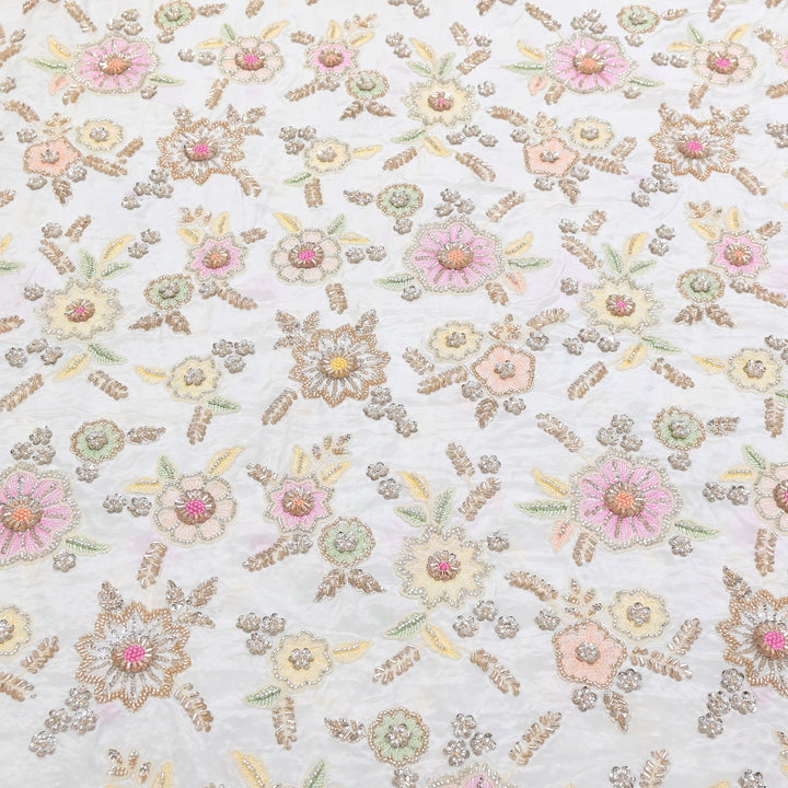 Dyable Crape Moti & Sequins Embroidery | Premium Designer Embroidered Fabric | V2550C