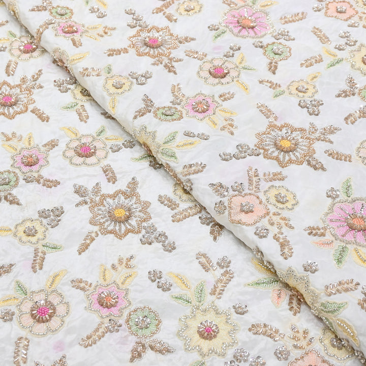 Dyable Crape Moti & Sequins Embroidery | Premium Designer Embroidered Fabric | V2550C
