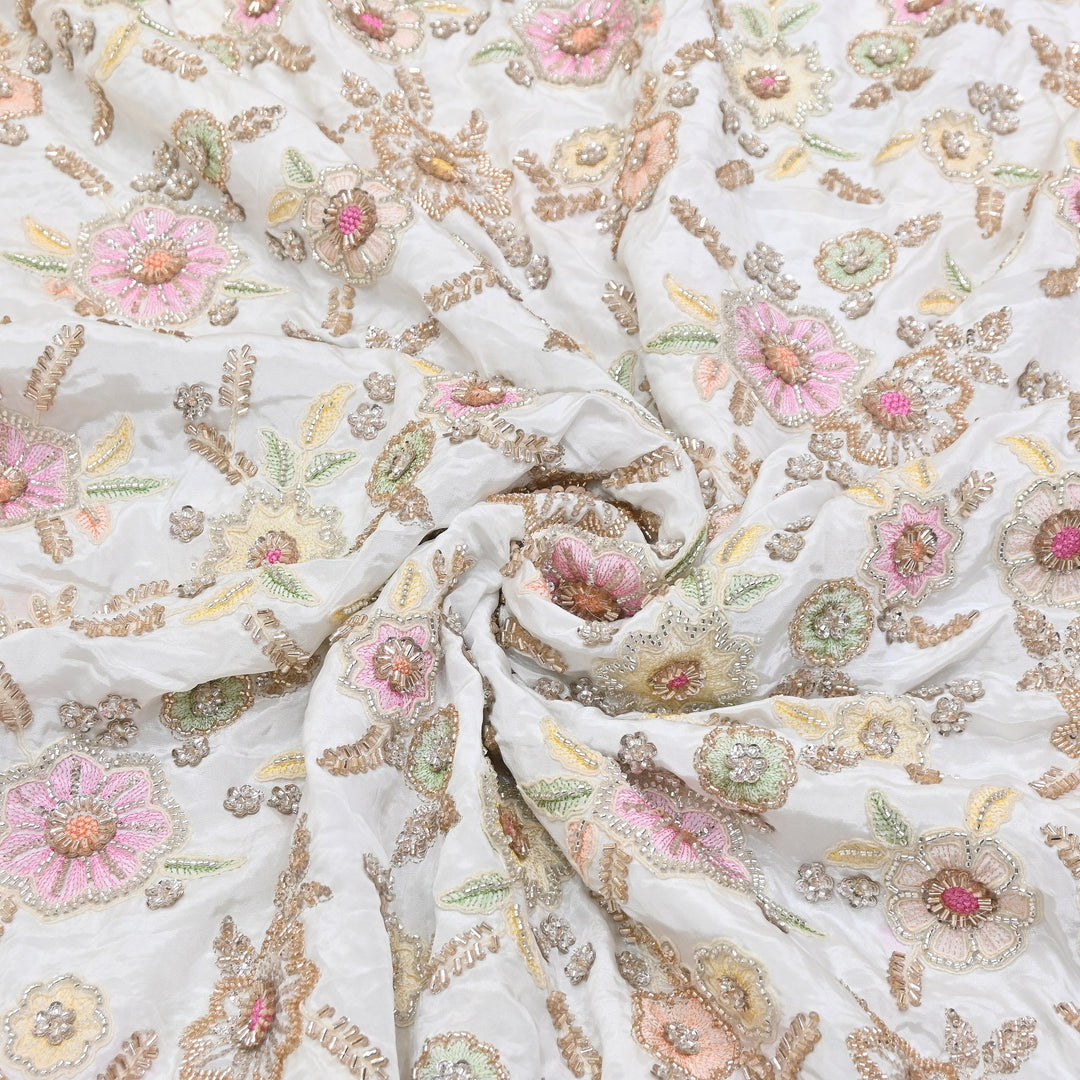 Dyable Crape Moti & Sequins Embroidery | Premium Designer Embroidered Fabric | V2550C