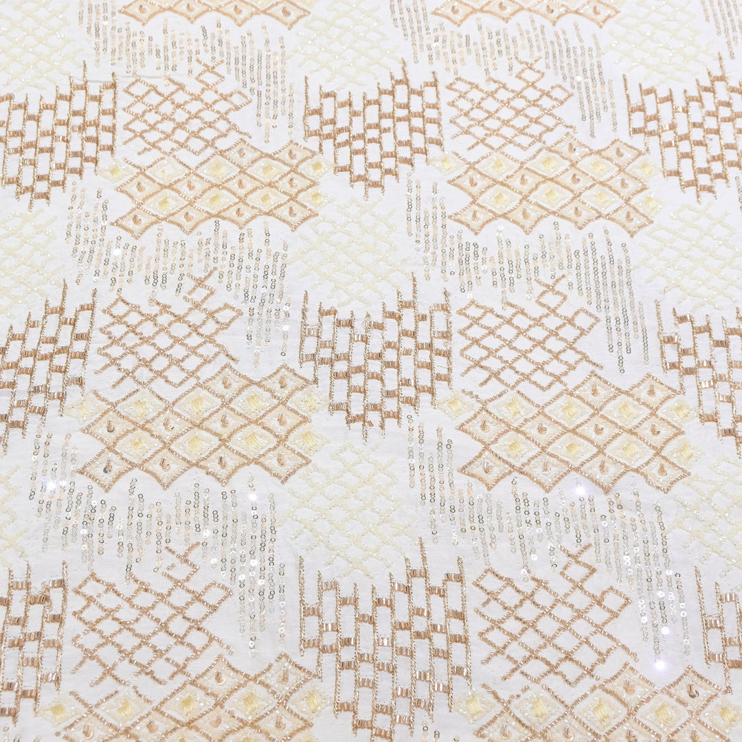 Dyable Bamber Raw Silk Moti Embroidery | Designer Fabrics | KRT034