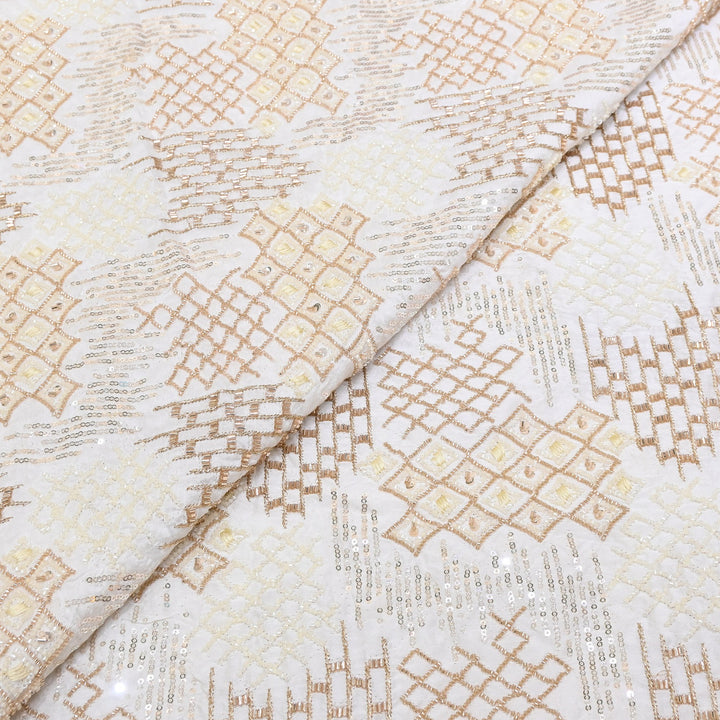 Dyable Bamber Raw Silk Moti Embroidery | Designer Fabrics | KRT034