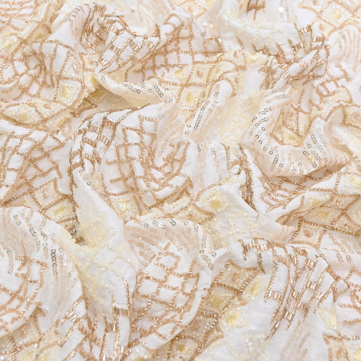 Dyable Bamber Raw Silk Moti Embroidery | Designer Fabrics | KRT034