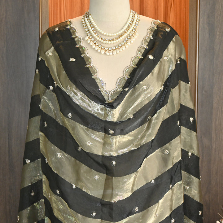 Elegant Fendi Organza Zari & Sequins Embroidery Dupatta | Premium Designer Dupatta | JHA435-09