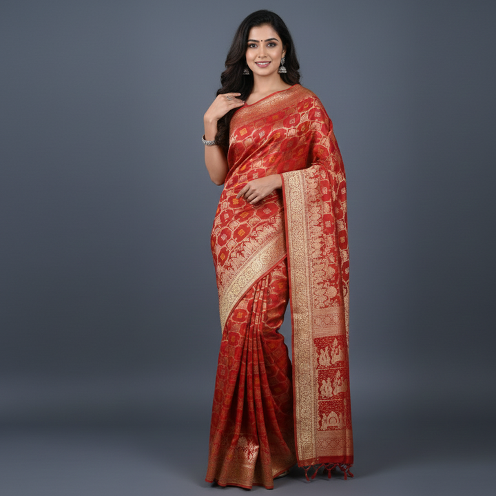 Red Rangrez Georgette Saree with Gotta Patti Border