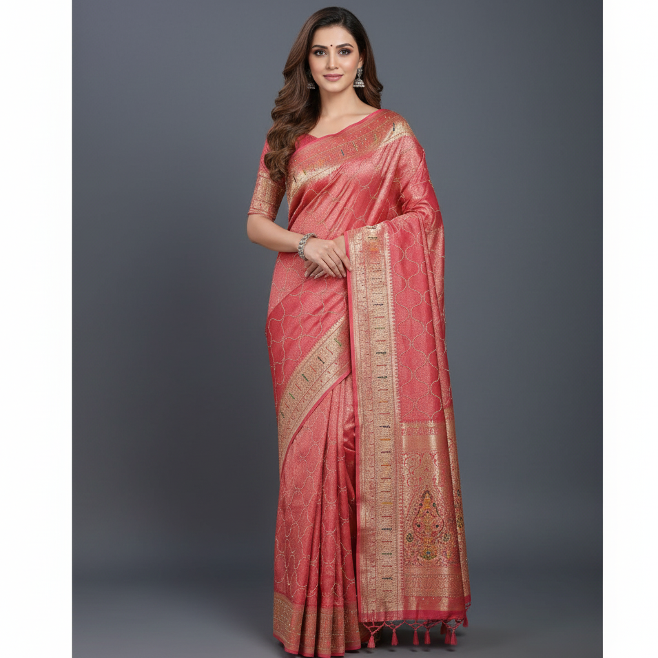 Red Banarasi Silk Saree with Dupatta