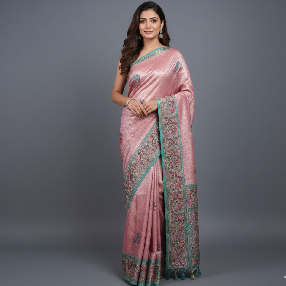 Mauve Banarasi Silk Saree with Swarovski Work