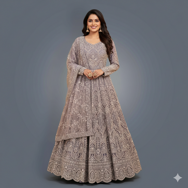 Smokey Grey Designer Bridal Lehenga Dress with Heavy Zari, Cutdana and Hand Embroidery