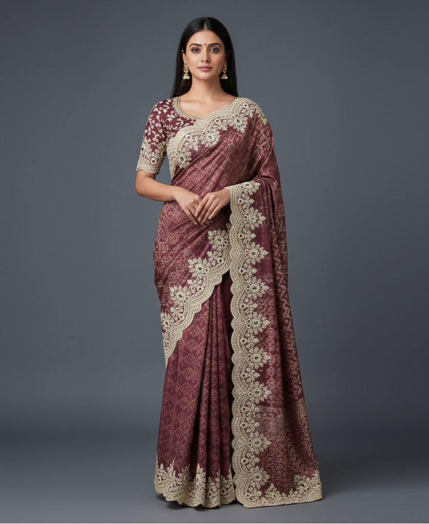 Deep Purple Khaadi Georgette Saree