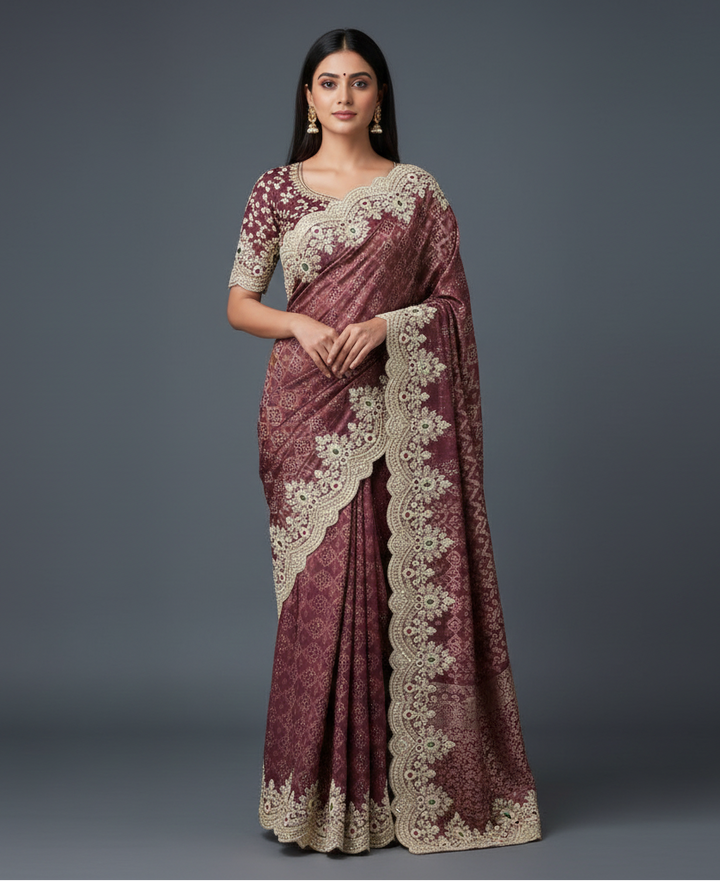 Deep Purple Khaadi Georgette Saree