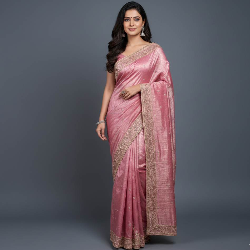 Luxe Peach Tissue Handwork Saree