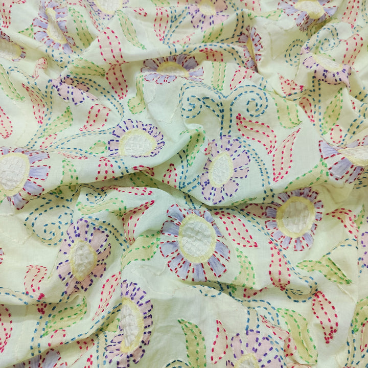 Beautiful Cotton Prints With Kantha Thread Work  Embroidery Fabric