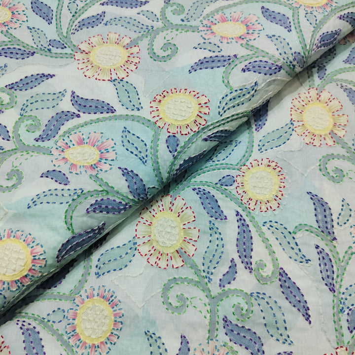 Beautiful Cotton Prints With Kantha Thread Work  Embroidery Fabric