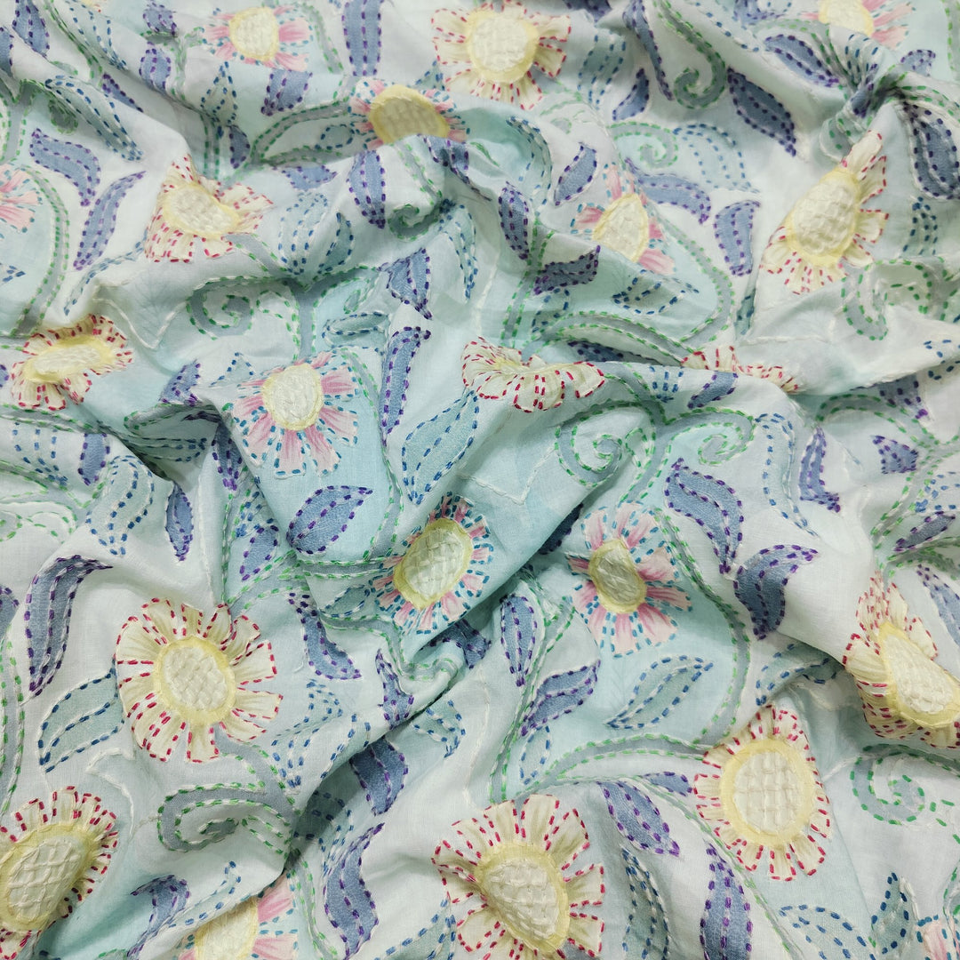 Beautiful Cotton Prints With Kantha Thread Work  Embroidery Fabric