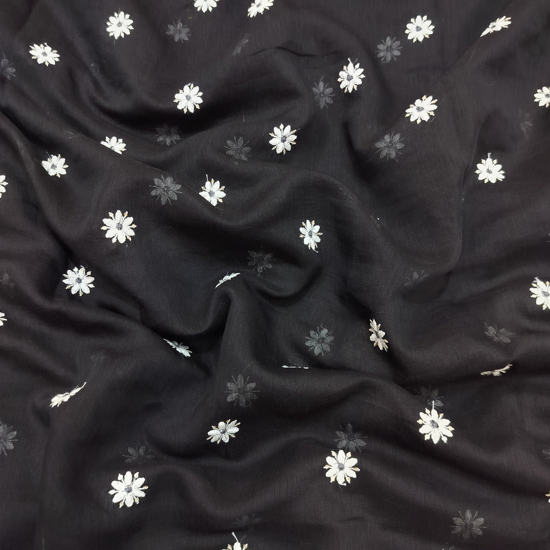 Cotton Chanderi Thread With Sequins Embroidery Fabrics