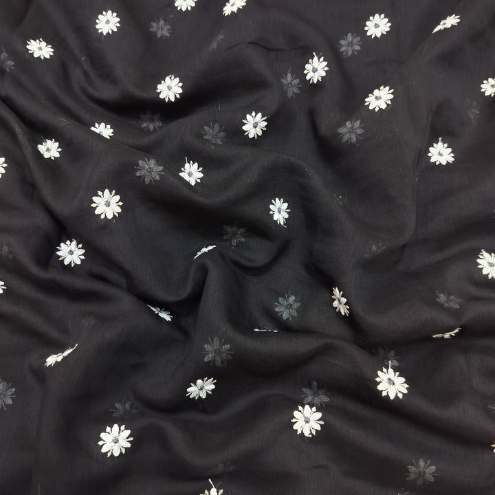 Cotton Chanderi Thread With Sequins Embroidery Fabrics