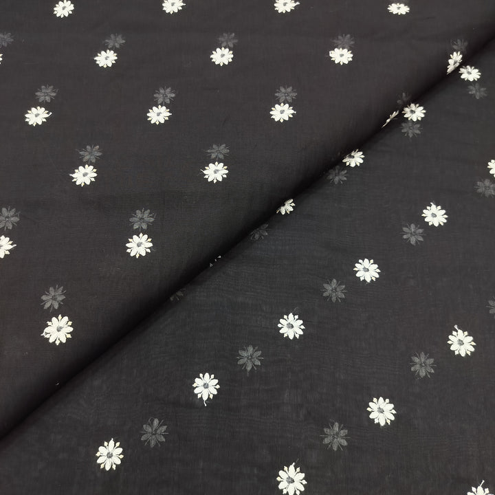 Cotton Chanderi Thread With Sequins Embroidery Fabrics