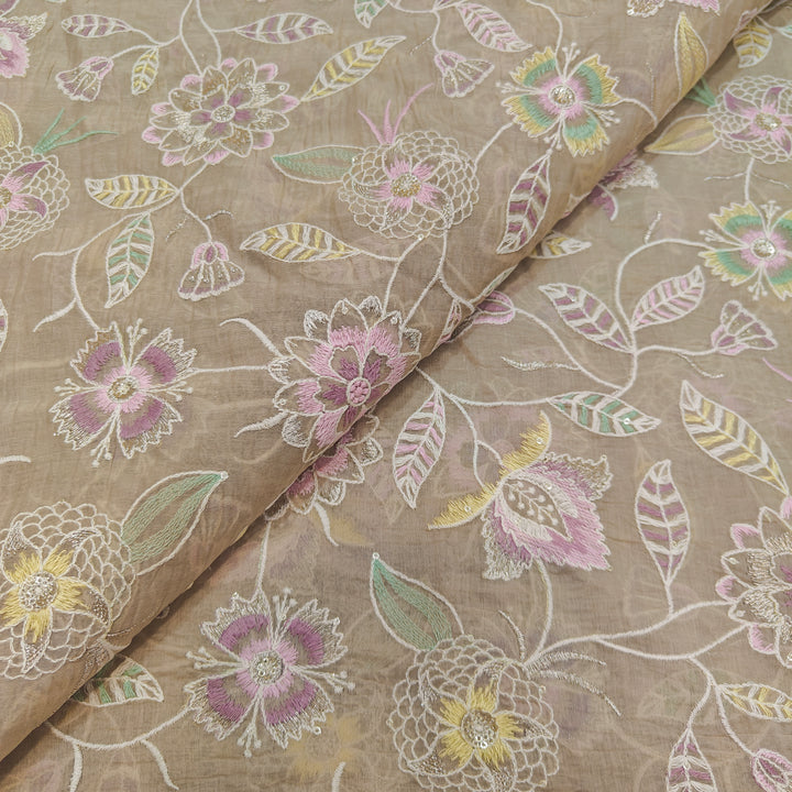 Premium Mul Chanderi Multi Thread With Sequins Embroidery Fabrics