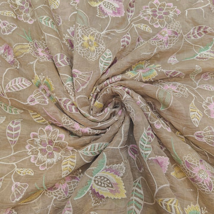 Premium Mul Chanderi Multi Thread With Sequins Embroidery Fabrics