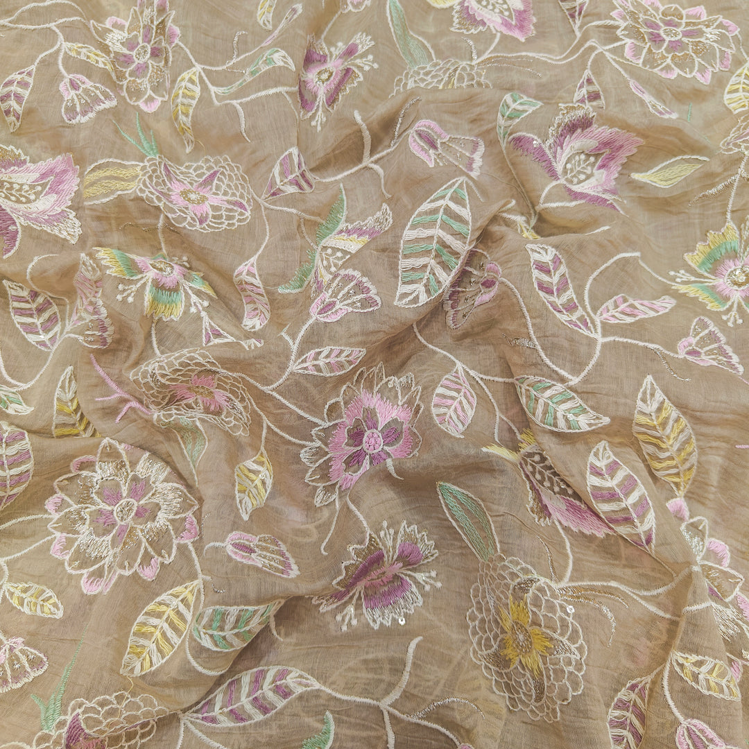 Premium Mul Chanderi Multi Thread With Sequins Embroidery Fabrics