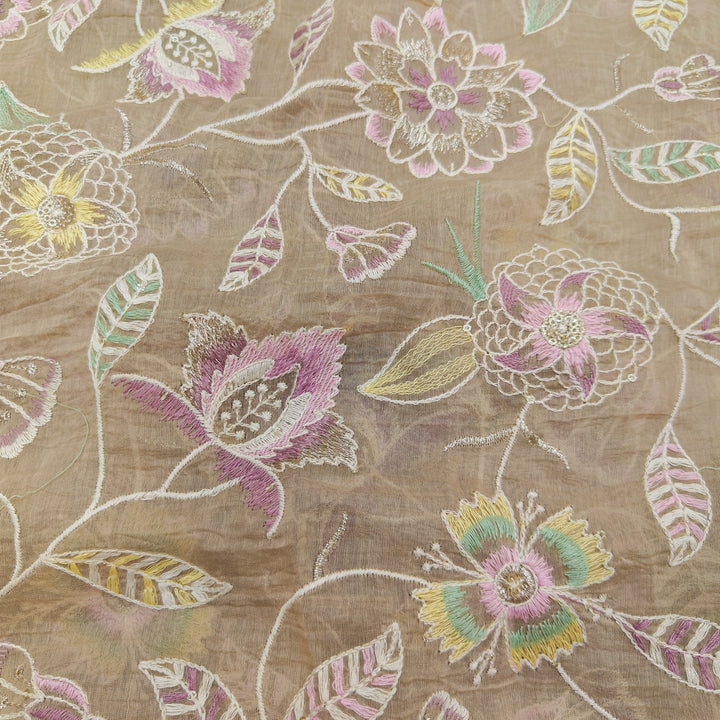 Premium Mul Chanderi Multi Thread With Sequins Embroidery Fabrics