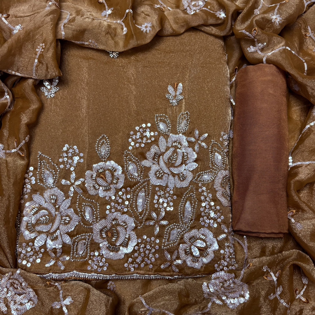Simmer Organza Moti sequins With Cut dana Work Unstitched suit set