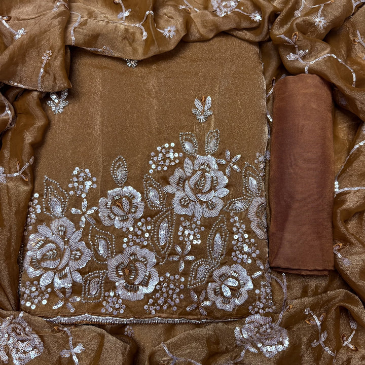Simmer Organza Moti sequins With Cut dana Work Unstitched suit set