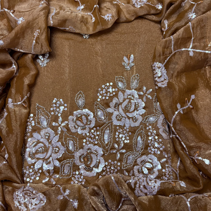 Simmer Organza Moti sequins With Cut dana Work Unstitched suit set