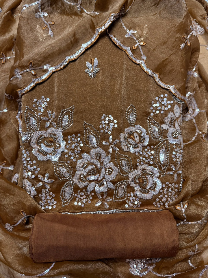 Simmer Organza Moti sequins With Cut dana Work Unstitched suit set