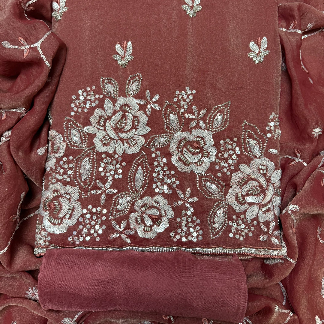 Simmer Organza Moti sequins With Cut dana Work Unstitched suit set