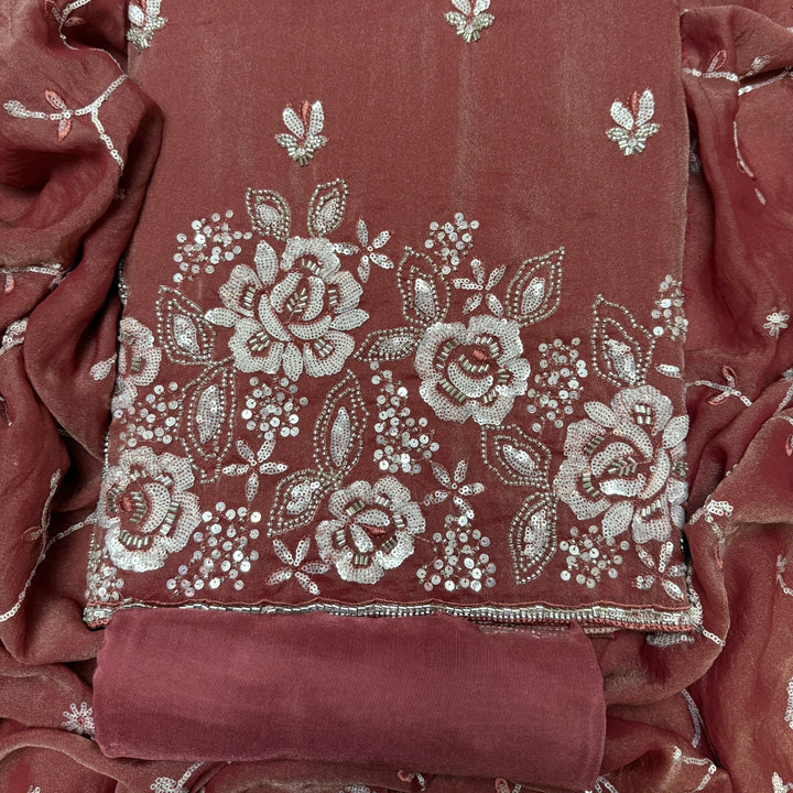 Simmer Organza Moti sequins With Cut dana Work Unstitched suit set