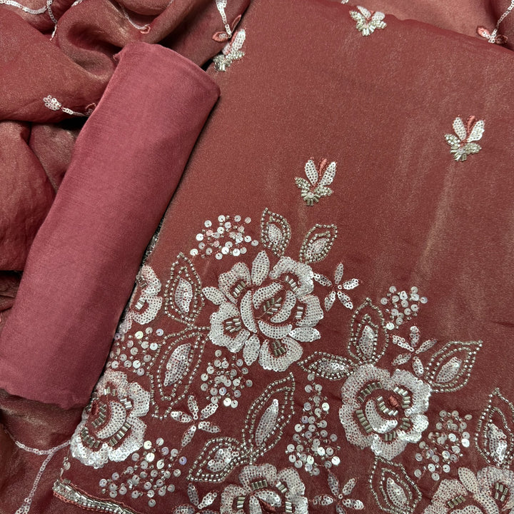 Simmer Organza Moti sequins With Cut dana Work Unstitched suit set