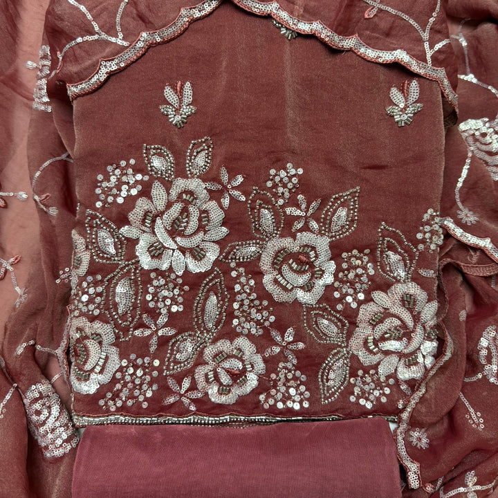 Simmer Organza Moti sequins With Cut dana Work Unstitched suit set