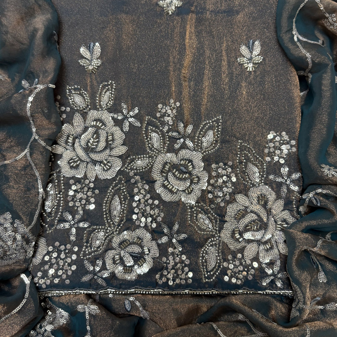 Simmer Organza Moti sequins With Cut dana Work Unstitched suit set