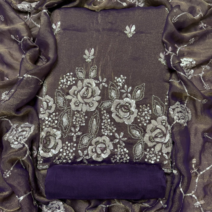 Simmer Organza Moti sequins With Cut dana Work Unstitched suit set