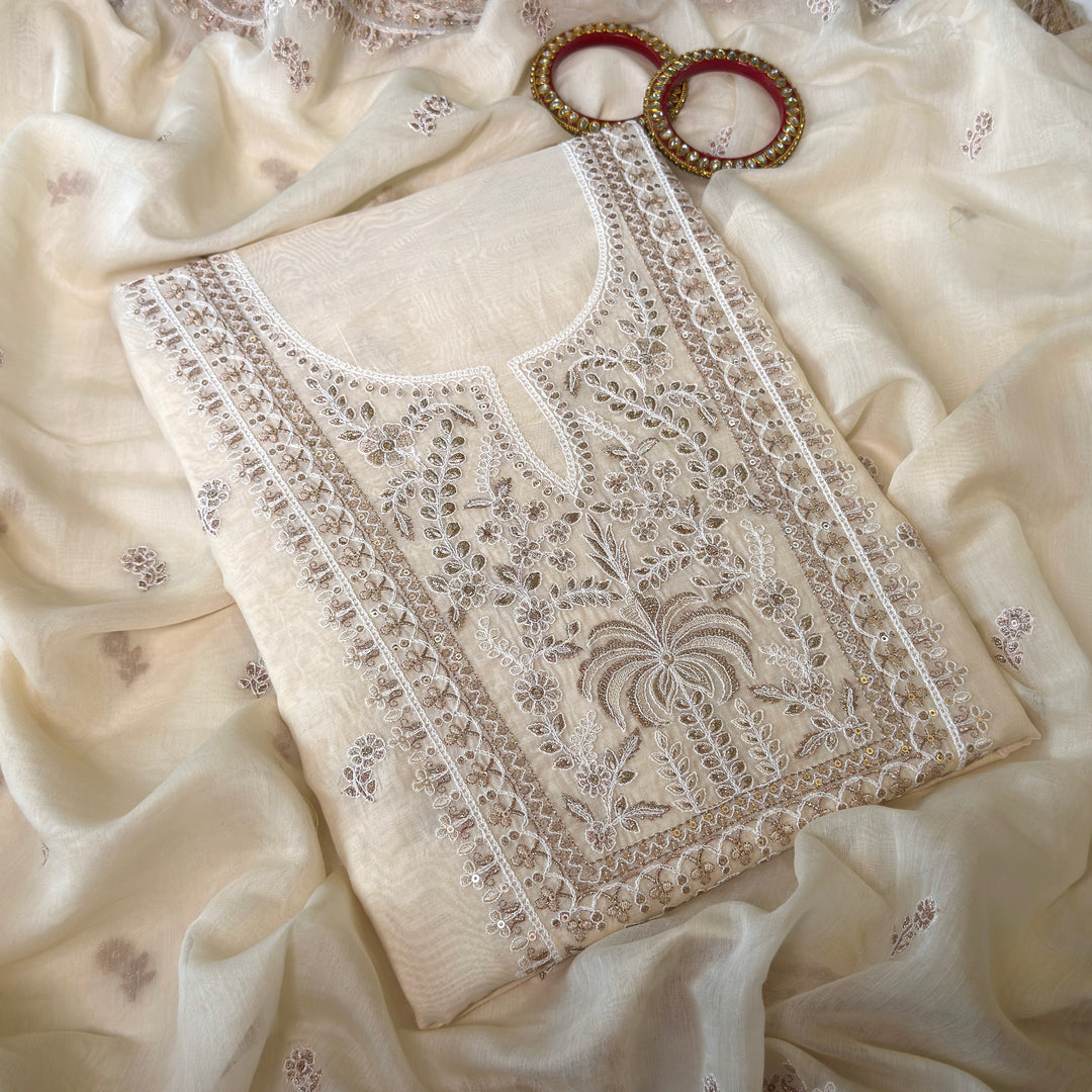 Pure Mal Cotton Zari Sequins Work Unstitched Suit Set  SKE28261-3