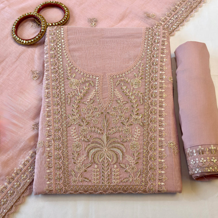 Pure Mal Cotton Zari Sequins Work Unstitched Suit Set  SKE28261-2