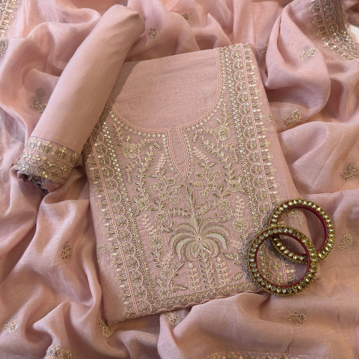 Pure Mal Cotton Zari Sequins Work Unstitched Suit Set  SKE28261-2