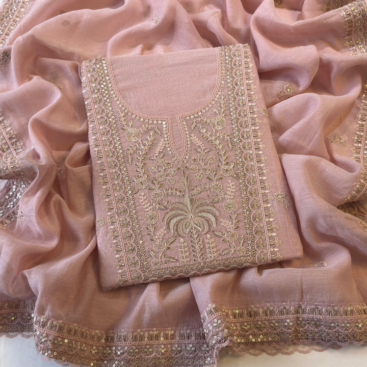 Pure Mal Cotton Zari Sequins Work Unstitched Suit Set  SKE28261-2